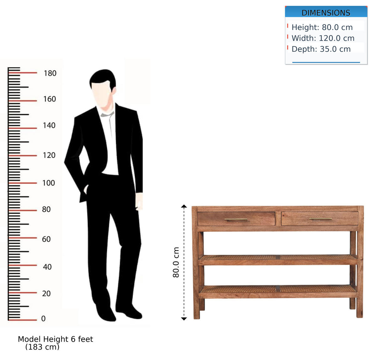 KONSOLENTISCH mit Honig-Karamell-Finish, 2 Schubladen, 2 offene Ablagen, honigbraun - Braun, Holz/Metall (35/120/80cm) - Artisan Furniture
