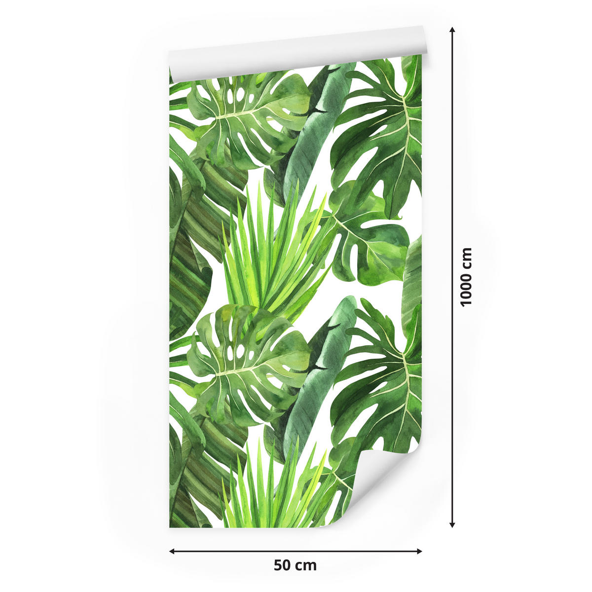 VLIESTAPETE Monstera und Bananenblätter – Grün, Weiß – 50x1000 cm - Weiß/Grün, Papier (50/1000cm) - Muralo