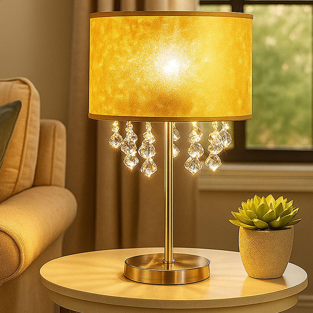 LED TISCHLEUCHTE Metall Gold Textil - Goldfarben, Metall (32/32/56cm) - Globo Lighting