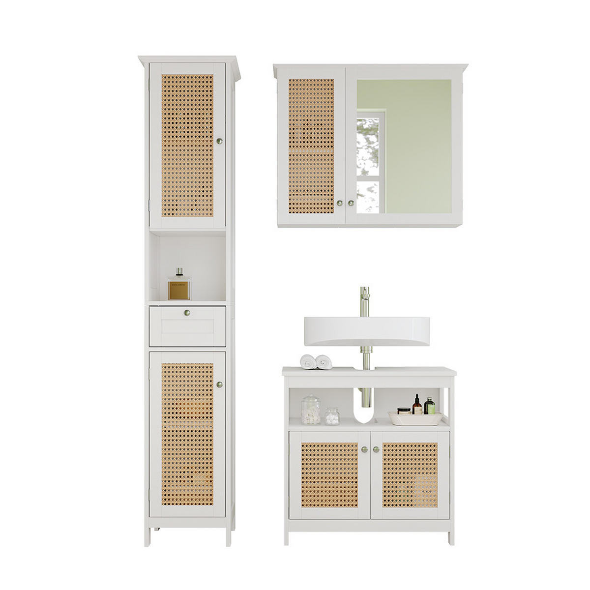 BADMÖBEL-SET Rosario Weiß 3 Teile, mit Hochschrank - Weiß, Holzwerkstoff (60/60/30cm) - Vicco
