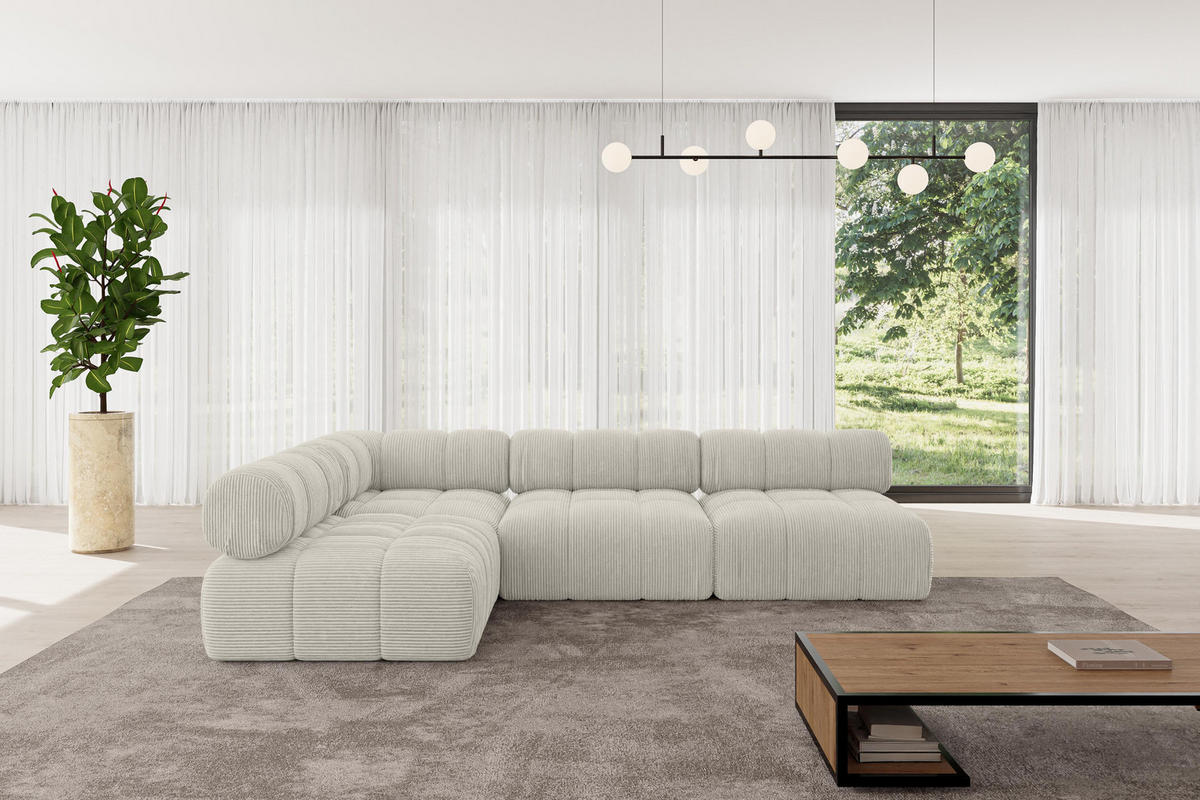 ECKSOFA modulares Sofa Samaro-L2 - 285x190x70 cm Creme Cord - Hellgrau/Creme, Holzwerkstoff/Textil (285/190cm) - ALTDECOR