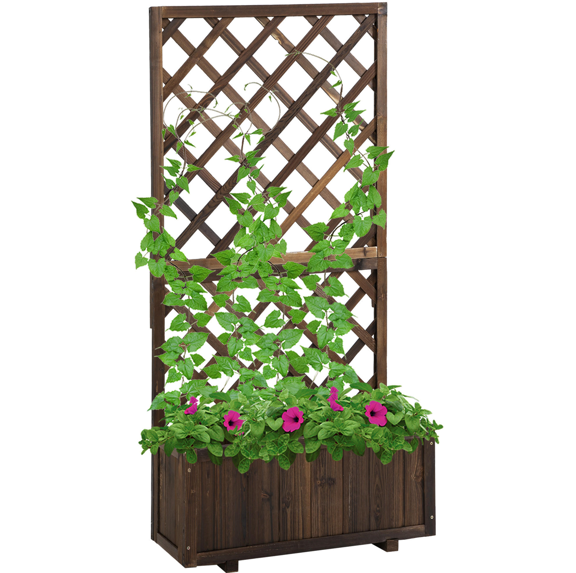 BLUMENKASTEN aus Massivholz 72,5x31,5x149,5 cm in Braun mit Rankgitter - Braun, Holz (31.5/149.5/72.5cm) - Modfu