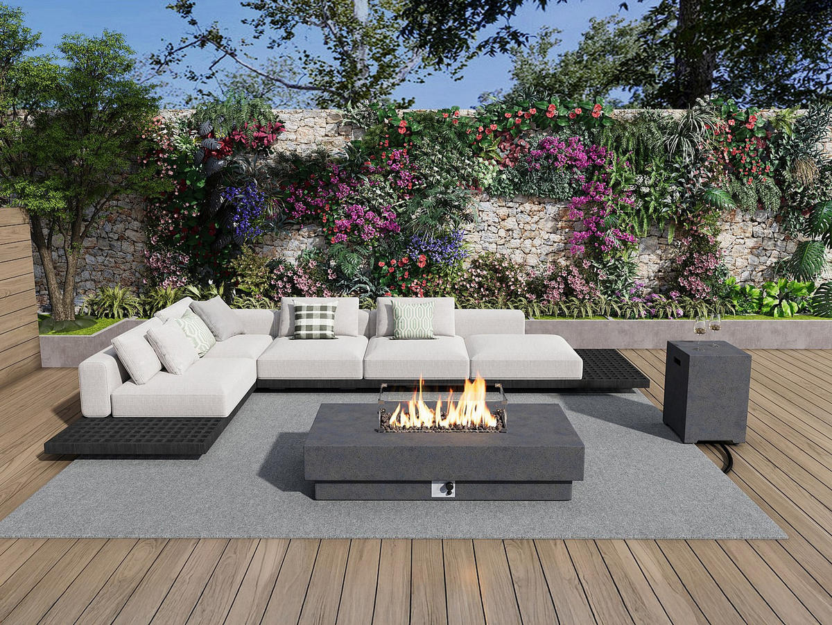 FEUERSCHALE - 152cm x 69.5cm - Kunststein - anthrazitgrau - SEROZA - Anthrazit, Stein (152/52.4/69.5cm) - Vente-Unique