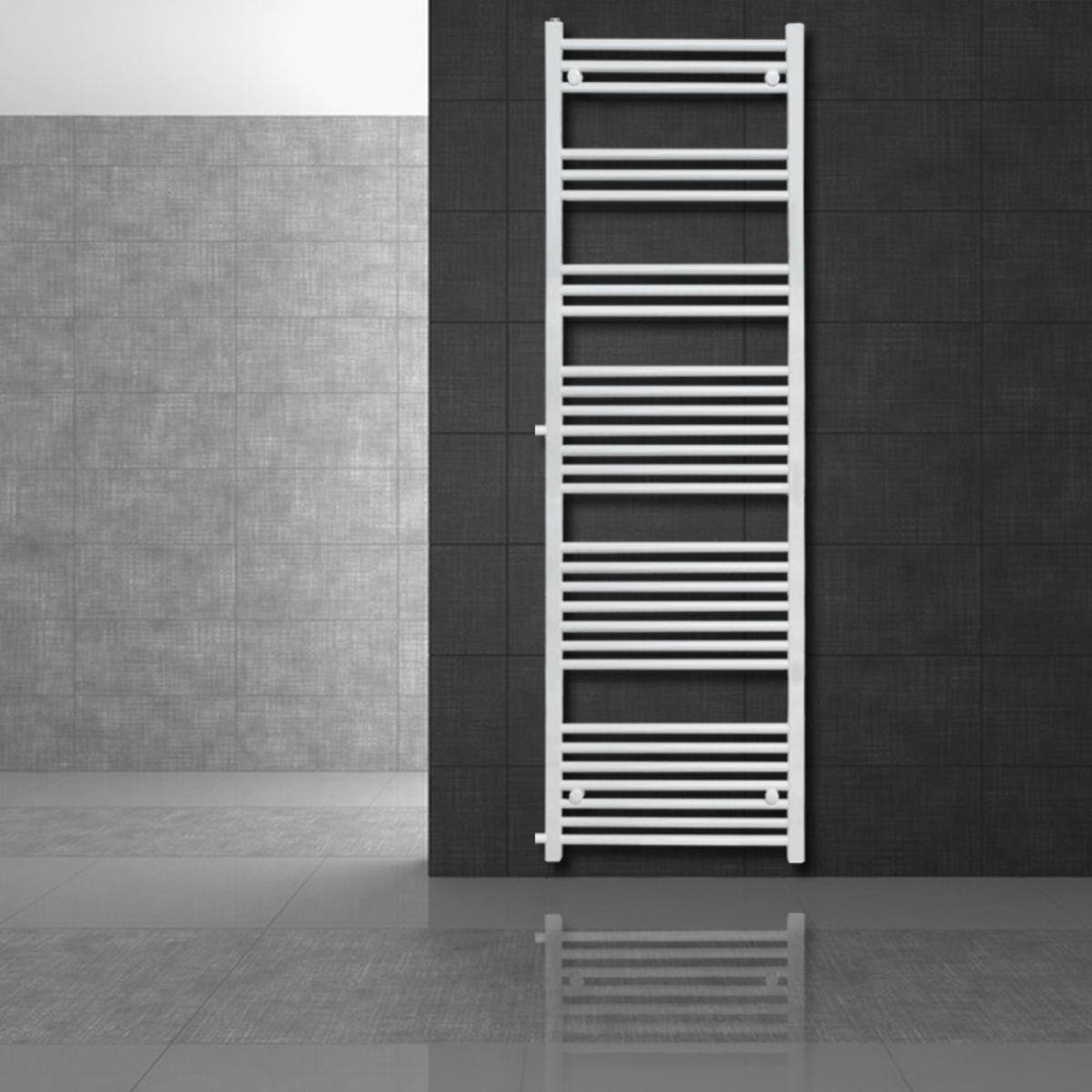 KOUPELNOVÝ radiátor Sahara 500 × 1800 mm, bílý, rovný, s termostatickým ventilem - bílá, kov (50/180/3cm) - LuxeBath