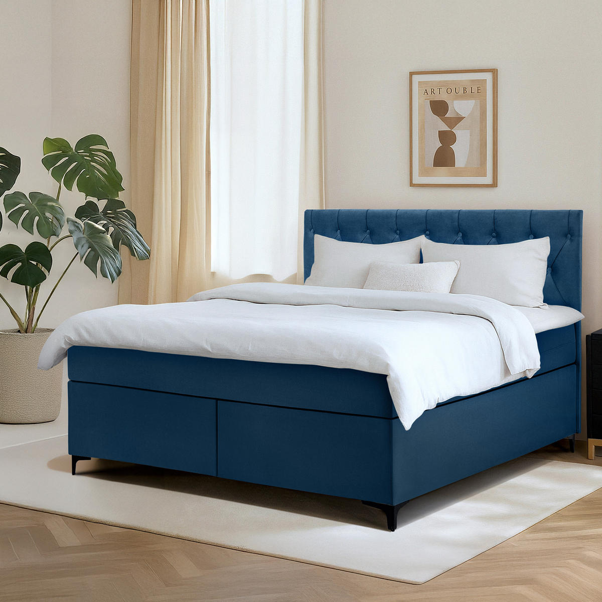 POLSTERBETT ARDEA, Marineblau - Schwarz/Dunkelblau, Holz/Holzwerkstoff (160/200cm) - KONSIMO®