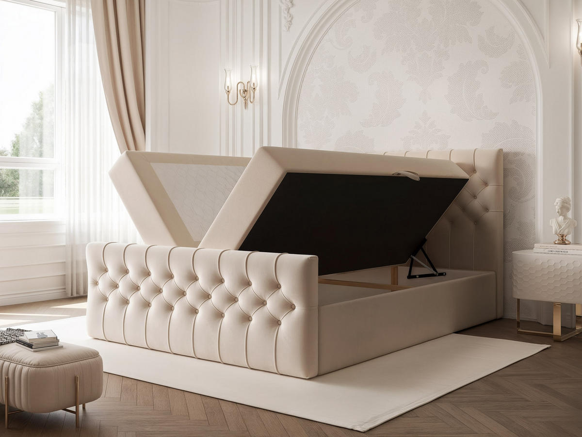 BOXBETT JOLIE 120x200 cm mit Matratze, Creme - Creme, Textil (120/200cm) - Idohome