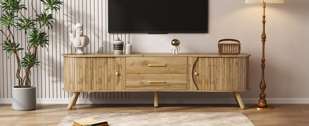 TV-LOWBOARD organisch Rillenoptik 2 Türen 2 Schubladen - Naturfarben, Holz (160/55/36.5cm) - Fortuna Lai