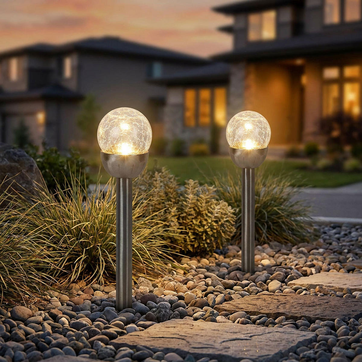 LED AUSSENLEUCHTE Edelstahl Silber 5er Set - Silberfarben, Glas (6/6/24.5cm)