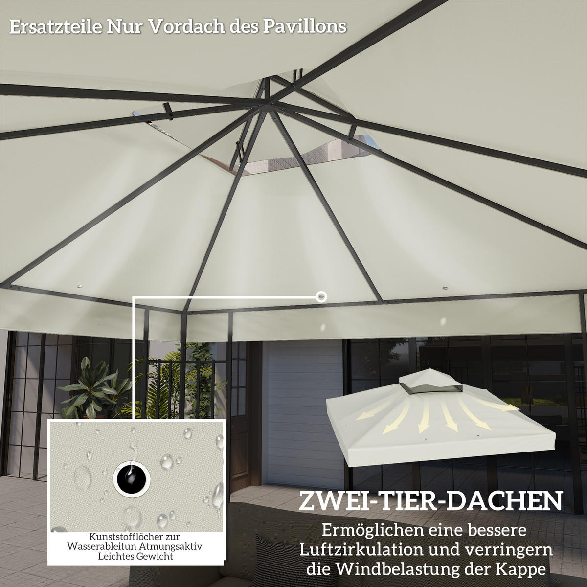 ERSATZDACH für Pavillon 3 x 3 m - Hellgrau, Kunststoff (300/1/300cm) - Outsunny
