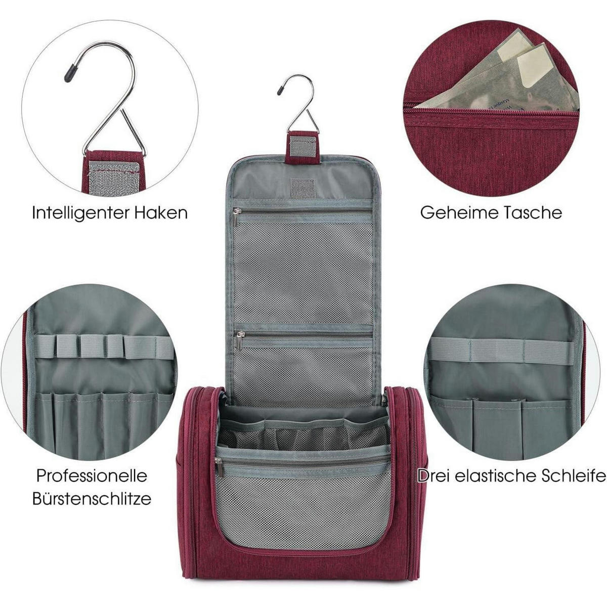KULTURTASCHE zum Aufhängen Rot 27 x 15,5 x 59 cm - Bordeaux, Textil (5/2/5cm)