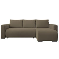 ECKSOFA DORA L, Eckcouch in L-Form mit Schlaffunktion und Bettkasten, Farbe: Cappuccino, Bouclé-Stoff, Ottomane Rechts - Cappuccino, Textil (240/143cm) - Storez24