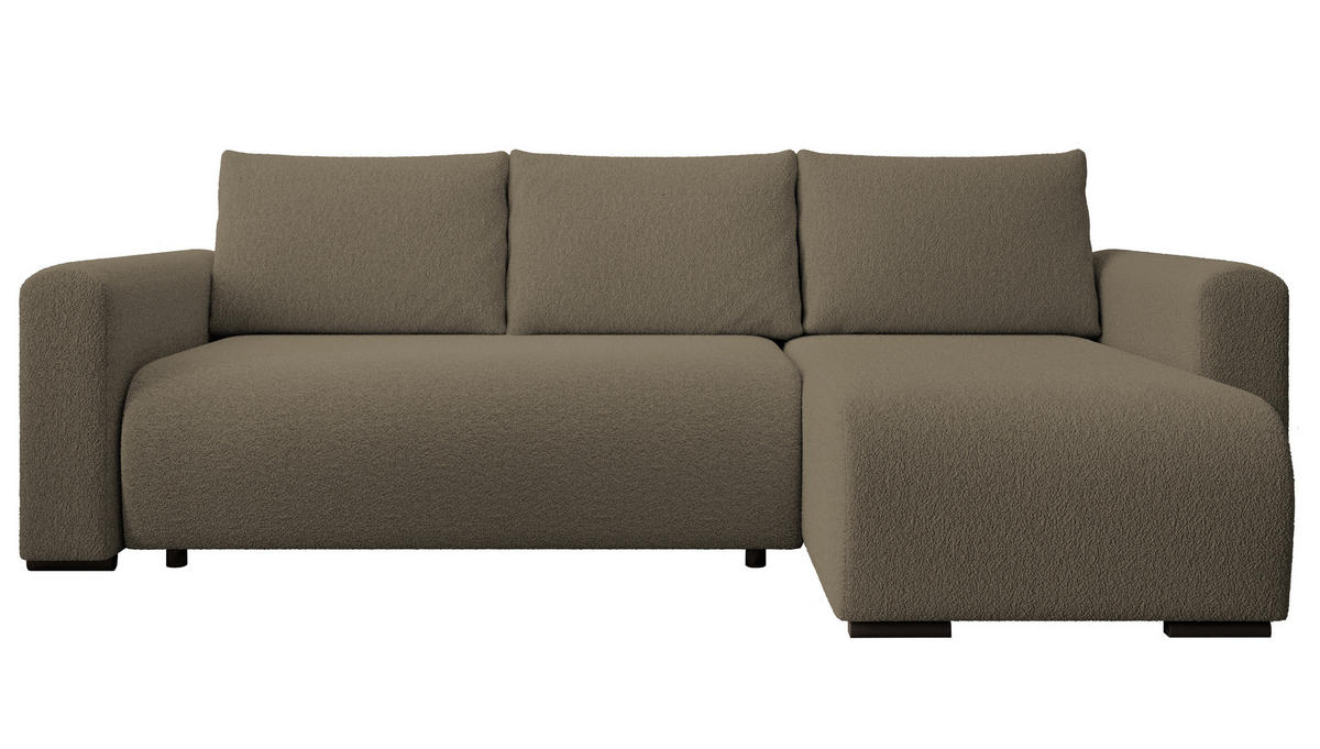 ECKSOFA DORA L, Eckcouch in L-Form mit Schlaffunktion und Bettkasten, Farbe: Cappuccino, Bouclé-Stoff, Ottomane Rechts - Cappuccino, Textil (240/143cm) - Storez24