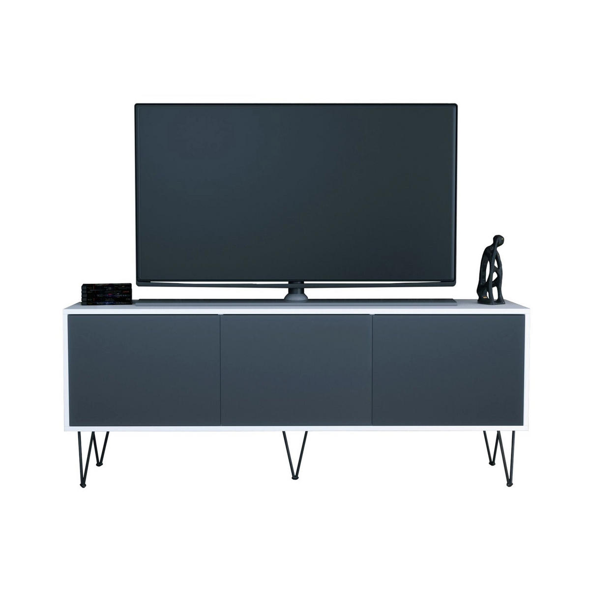 TV-BOARD Elisa, Lowboard mit Push-to-Open, Made in Germany, Moderner Fernsehschrank, Weiß matt/Anthrazit matt (152,5 x 60,5 x 37 cm) - Anthrazit, Holzwerkstoff (152.5/60.5/37cm) - InnoFurn