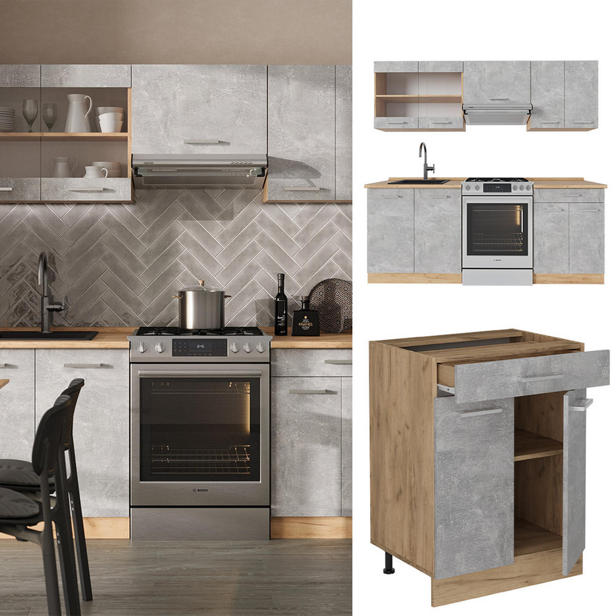 Honigeiche/Grau, Holzwerkstoff (200/81.6/60cm) - Vicco