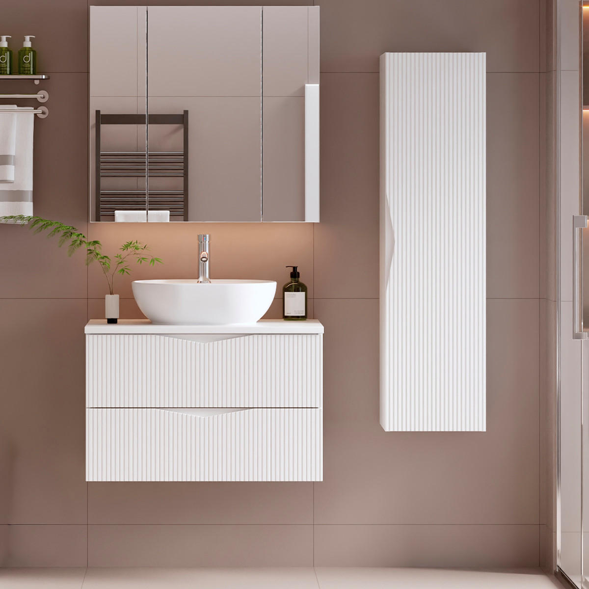 BADMÖBEL Tao 2er-Set Weiß - Weiß, Holzwerkstoff (80.6/52.2/46.5cm) - Petits-meubles