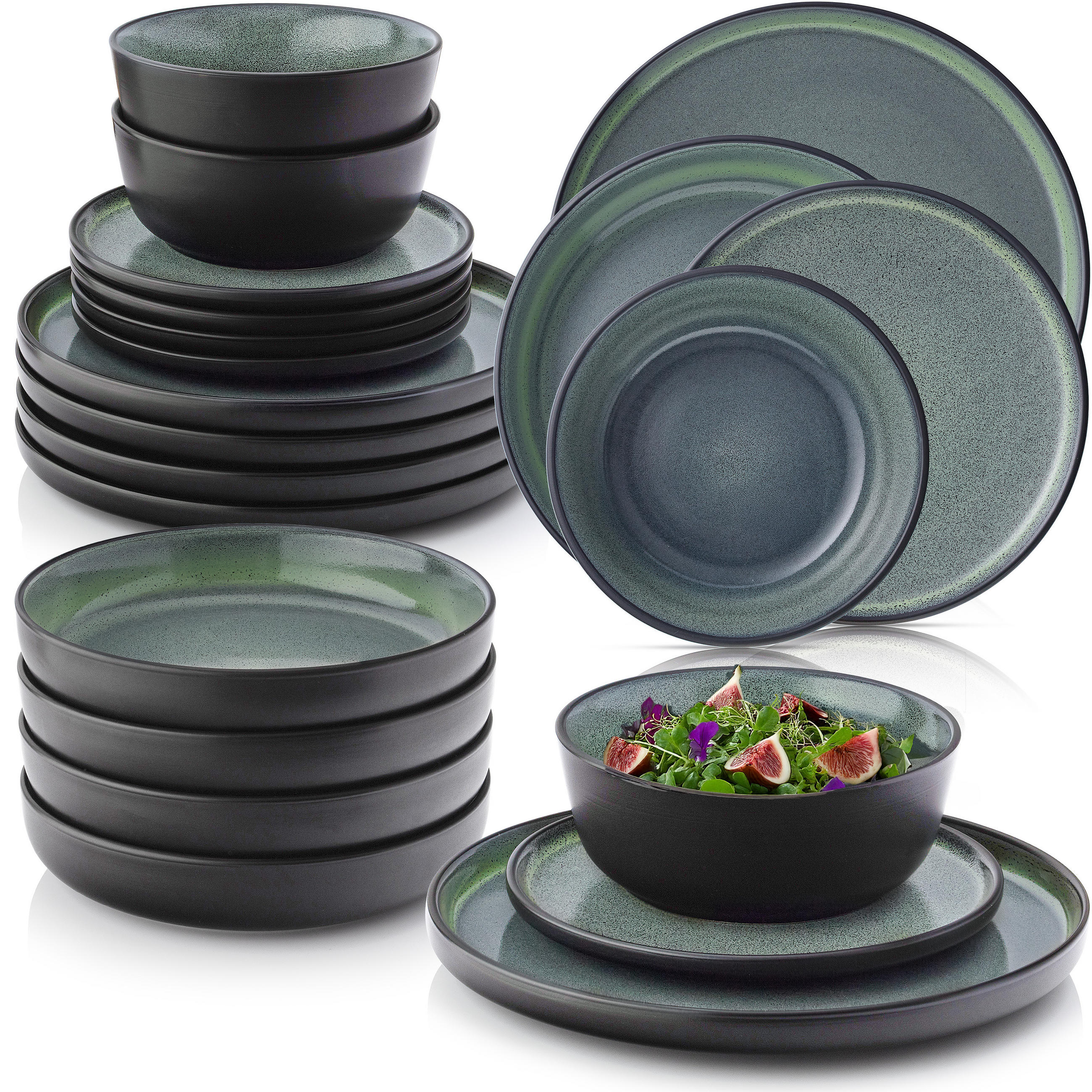 TAFELSERVICE MALMÖ - 24 teilig aus Steingut - Grün, Stein (26.5/6.5/26.5cm) - Sänger
