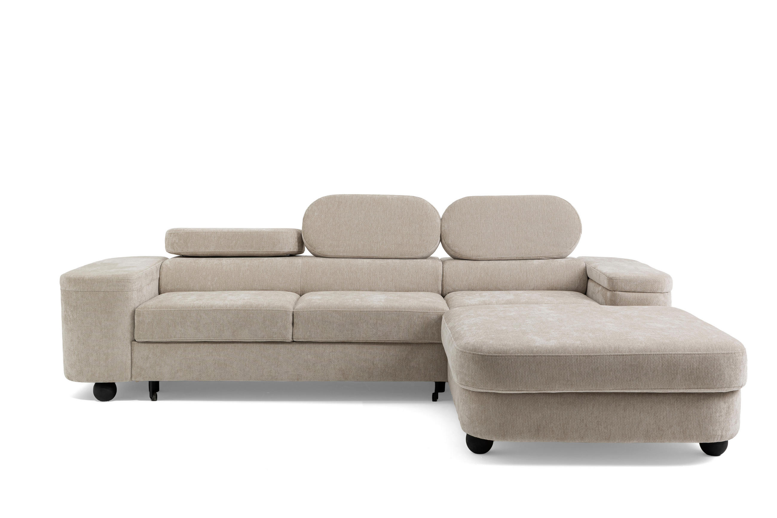 ECKSOFA LOVE L Rechts mit Schlaffunktion 124x210 Chenille Beige - Beige/Schwarz, Holz/Textil (205/284cm) - Muffo