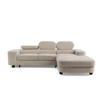 ECKSOFA LOVE L Rechts mit Schlaffunktion 124x210 Chenille Beige - Beige/Schwarz, Holz/Textil (205/284cm) - Muffo