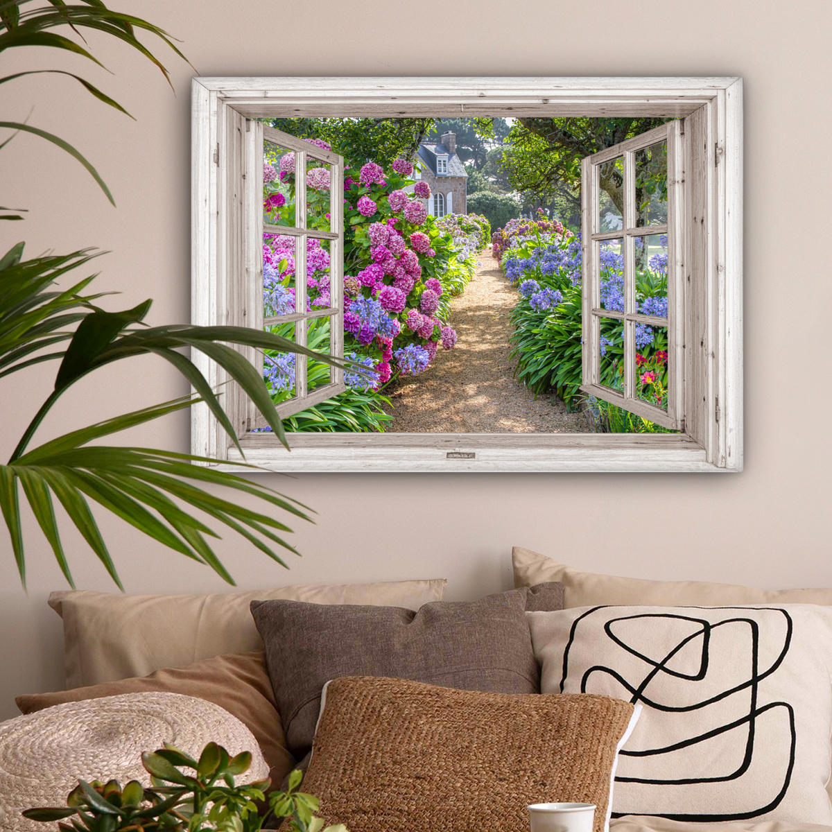 LEINWANDBILD Hortensie - Durchsichtig - Blumen - Sommer - Lila - Weg Wandbilder 80x60 cm - Lila, Textil (80/60cm) - MuchoWow