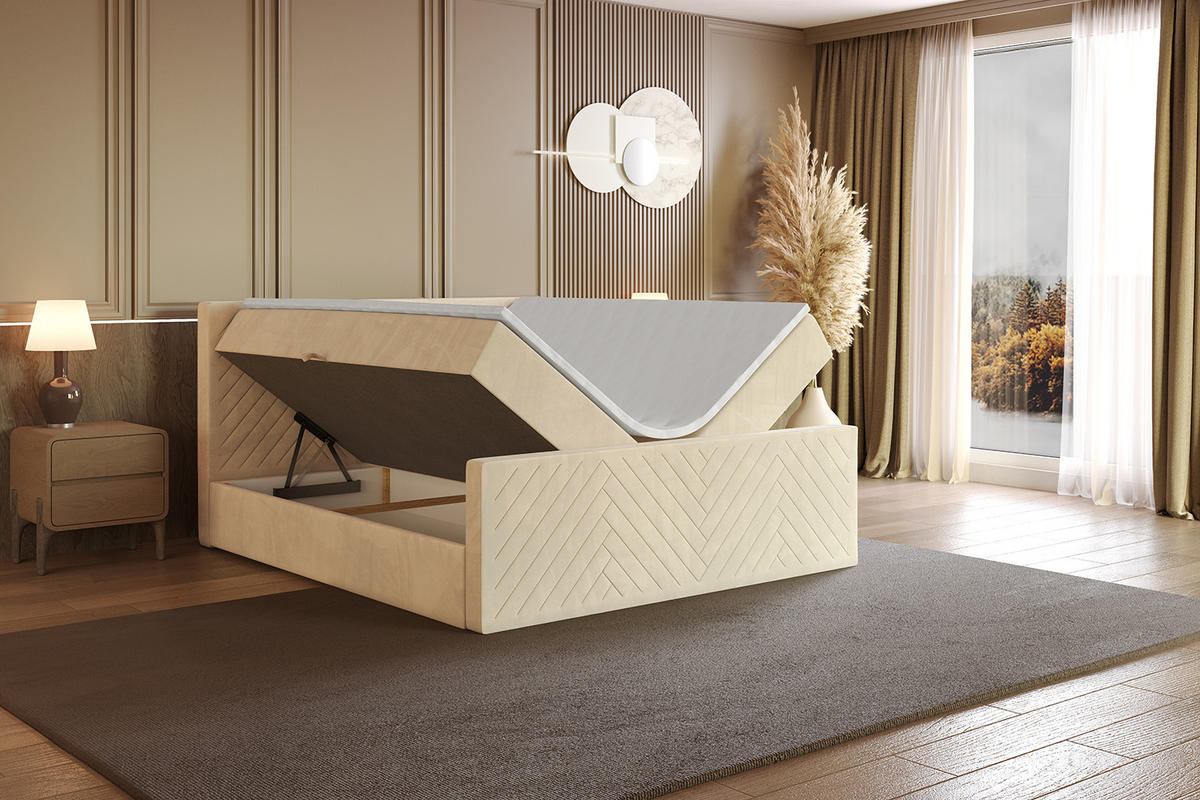 BOXBETT mit Matratze H4 und Lattenrost - VEXA-Z - 120x200 - Beige Monolith - Beige, Holzwerkstoff (120/200cm) - ALTDECOR