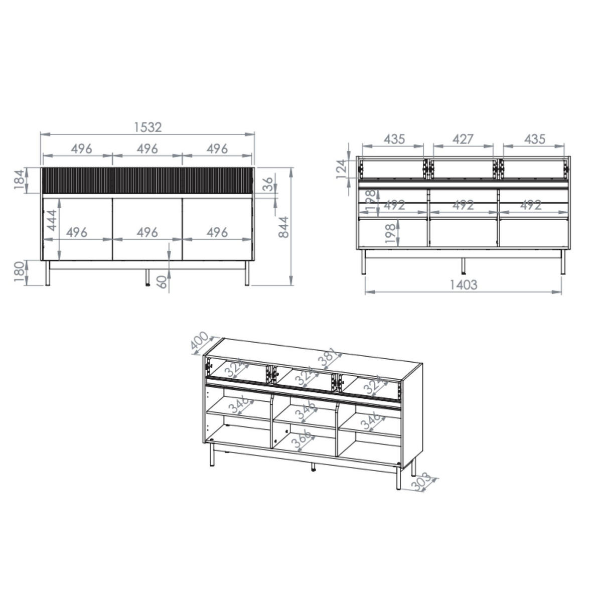 SIDEBOARD Dunea Kaschmirgrau/Eichenholzoptik 154 cm - Taupe, Holzwerkstoff/Metall (154/85/40cm) - Selsey