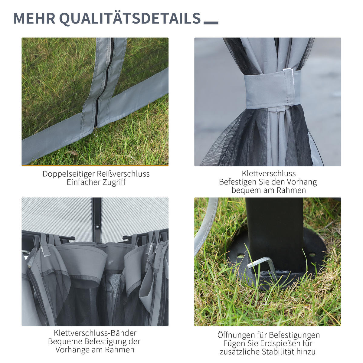 PAVILLON, Grau, 300L x 300B x 265H cm/300L x 400B x 265H cm, Alu, Polyester - Grau, Metall (300/265/300cm) - Outsunny