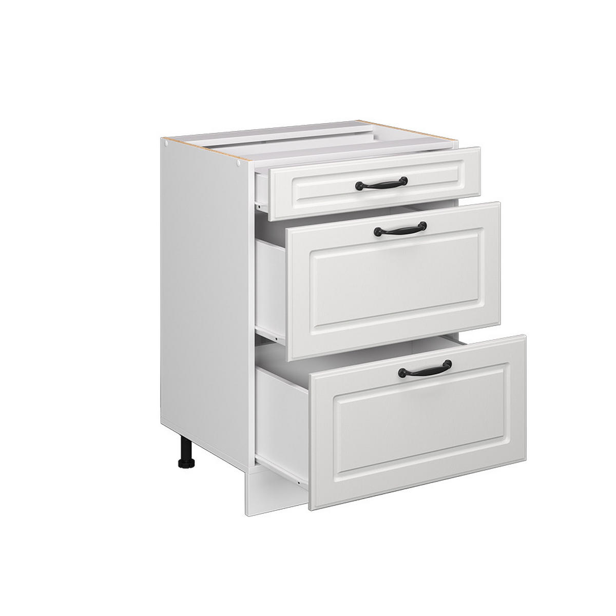 KÜCHENUNTERSCHRANK R-Line Weiß Landhaus 60 cm mit Schubladen, ohne AP - Creme/Weiß, Holzwerkstoff (60/81.6/46cm) - Vicco