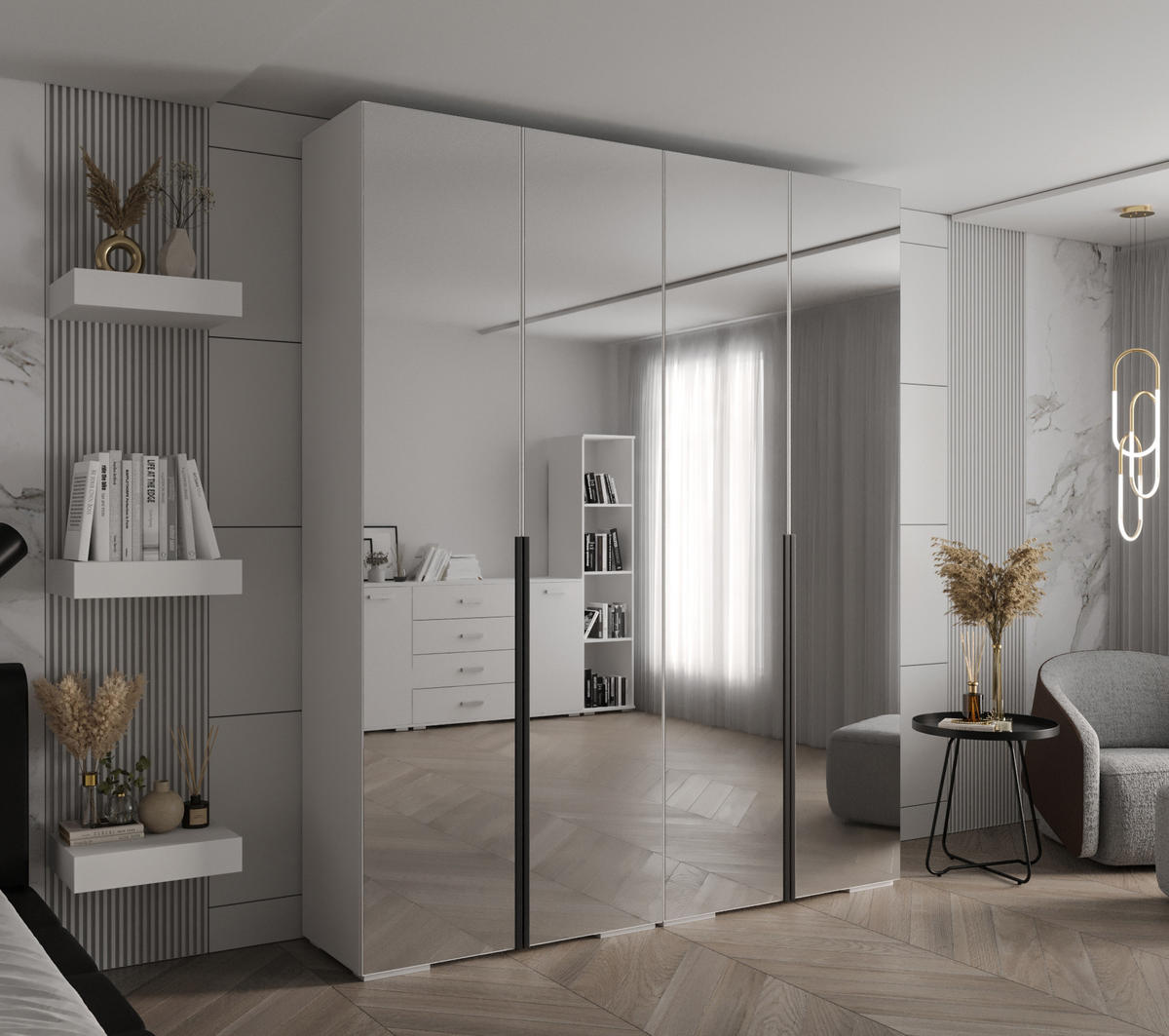 DREHTÜRENSCHRANK 236.7/200/47 4-türig - Schwarz/Weiß, Holz/Metall (200/236.7/47cm) - Abiks Möbel