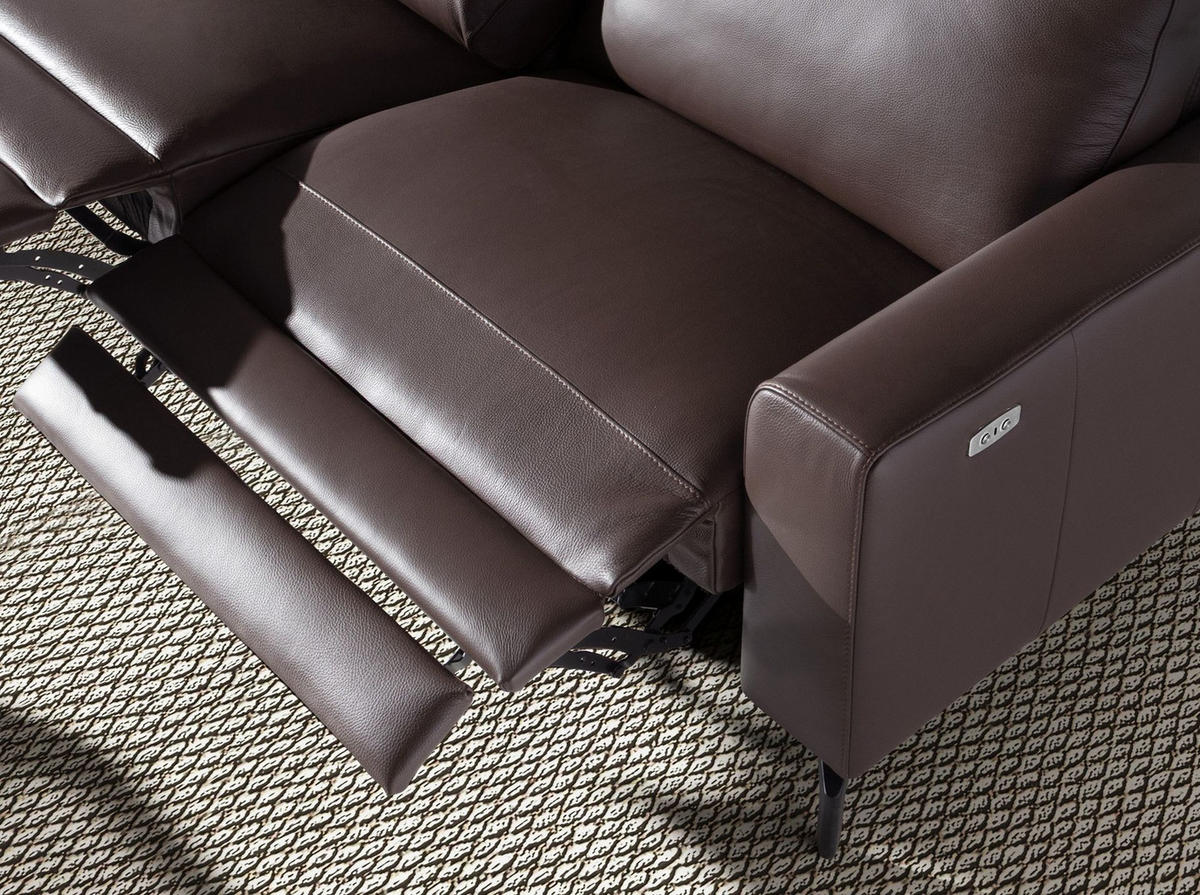 SOFA 3-Sitzer-Relax aus schokoladenbraunem Leder 206/98/89 cm - Dunkelbraun/Schwarz, Leder/Metall (206/89/98cm) - ANGEL CERDA