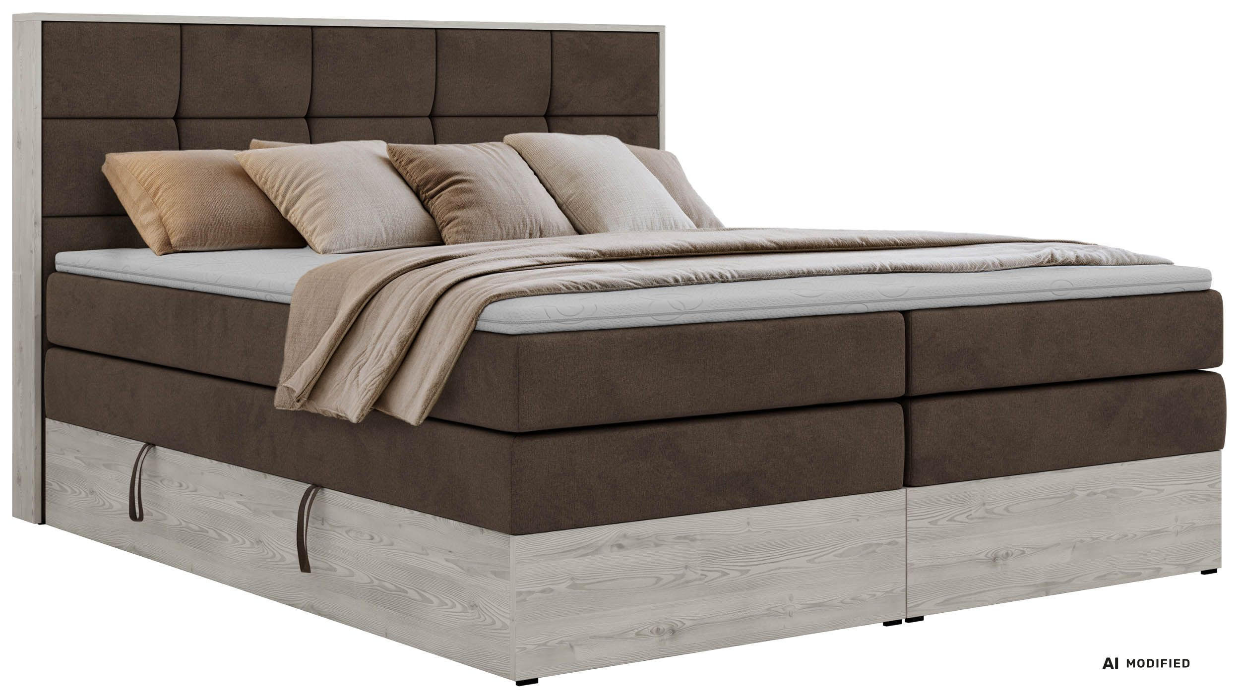 BOXSPRINGBETT ALNOR KING 160/200 - Braun Velvet - Topper Visco - H4 - Schwarz/Braun, Kunststoff/Textil (160/200cm) - MKS