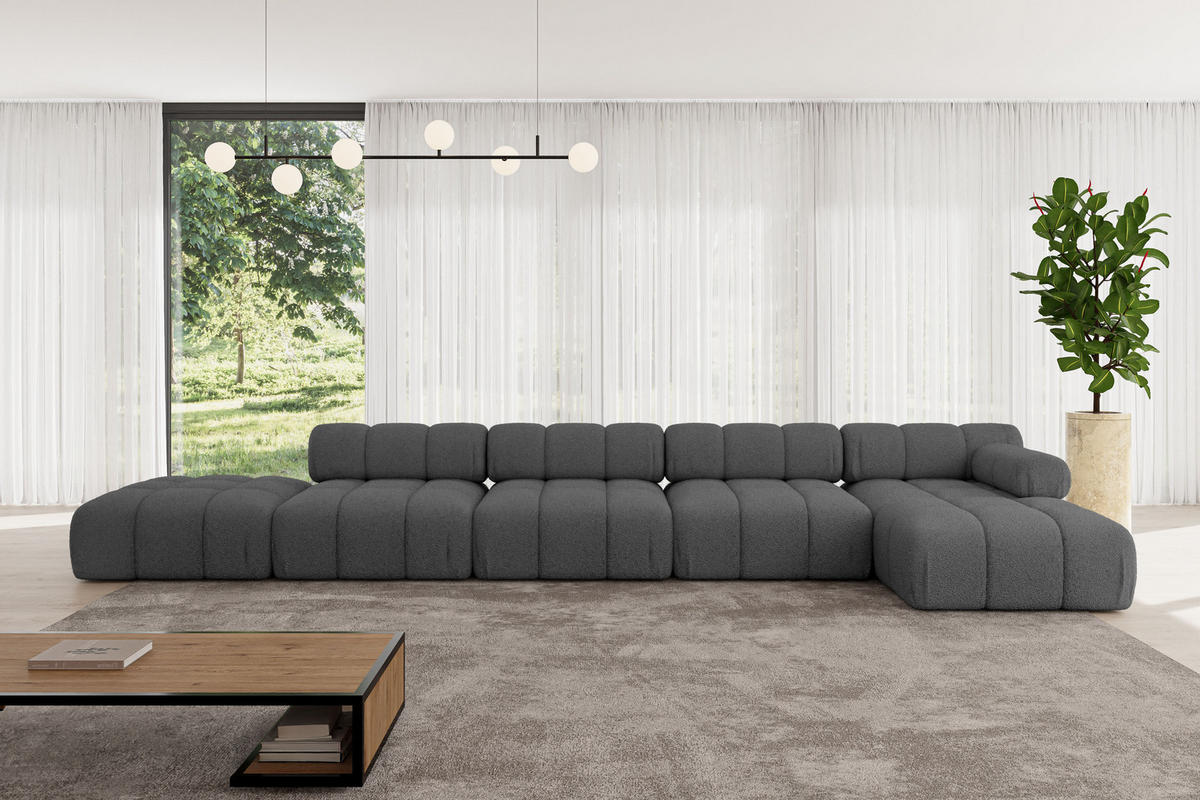 ECKSOFA modulares Sofa Lizur-L3 - 475x160x70 cm Grau Bouclé - Grau, Holzwerkstoff/Textil (475/160cm) - ALTDECOR
