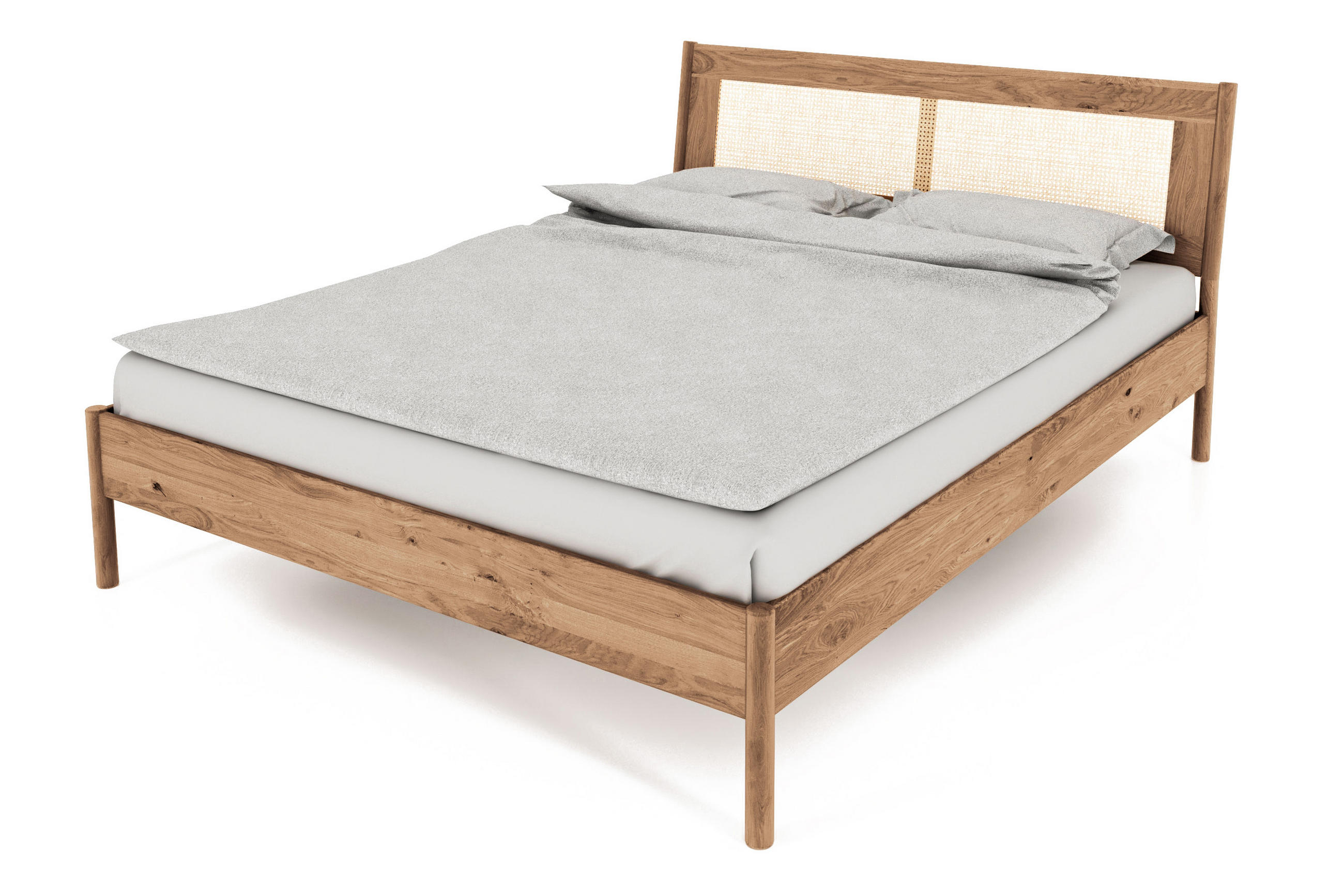 BETT MIT RATTANKOPFTEIL INA 120x220 Wildeiche - Eiche Bianco, Holz (120/220cm) - byoak