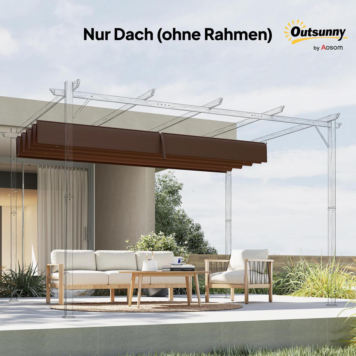 ERSATZDACH für 2,85 x 2 m Gartenpavillon, ausziehbar, einfache Montage, Polyester, Kaffee - Cappuccino, Textil (286/23/245cm)
