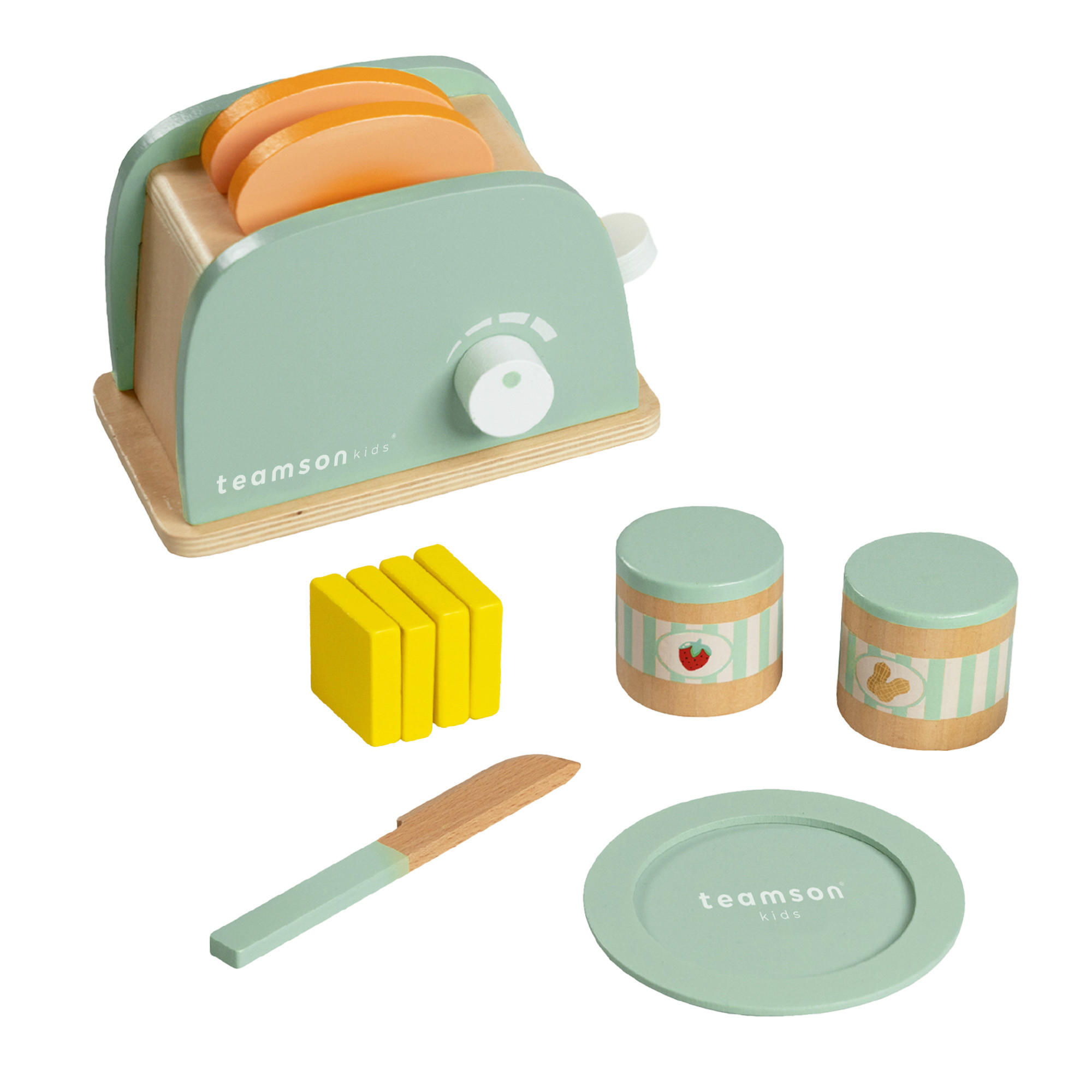 KINDERKÜCHEN-ZUBEHÖR mit Holztoaster, Grün, 10cm - Grün, Holzwerkstoff (16/10/10cm) - Teamson Kids