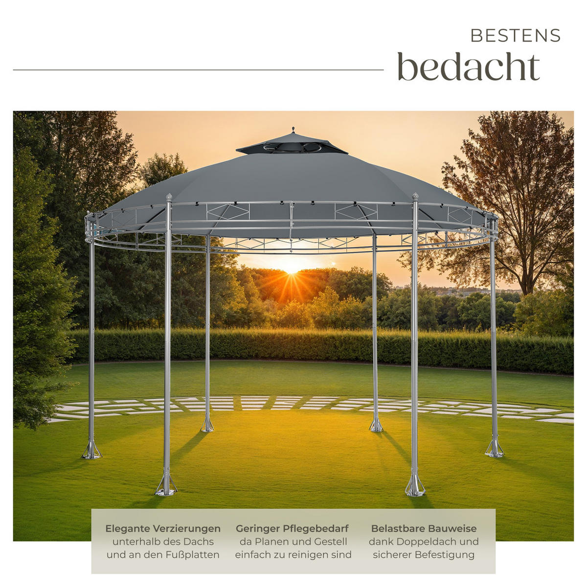 GARTENPAVILLON Siana,inklusive Spannseilen und Heringen,anthrazit - Anthrazit, Kunststoff (350/280/350cm) - tectake