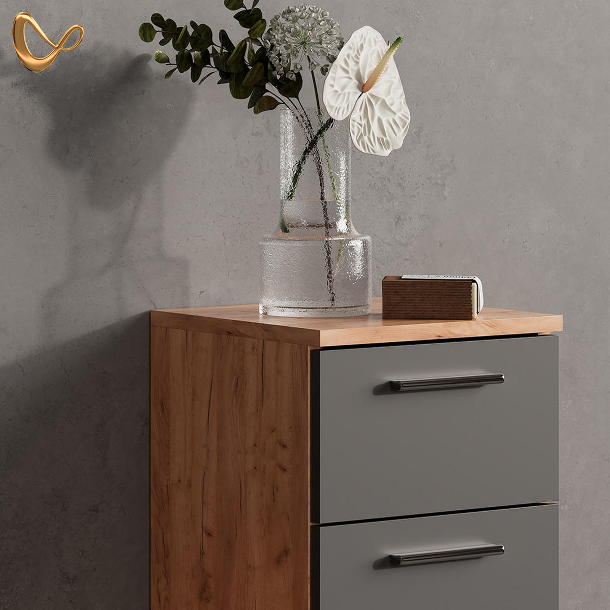 BADMÖBEL-SET Eisak Eiche 3 Teile, mit Midischrank - Eichefarben/Anthrazit, Holzwerkstoff (60/60/33cm) - Livinity®