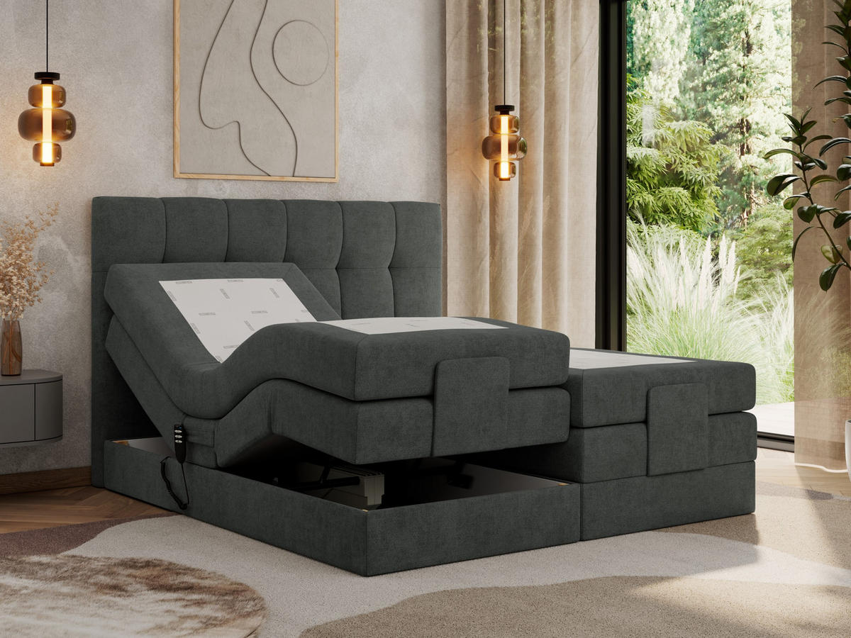BOXBETT VITTORIA 140/200 - Dunkelgrau Struktur - H3 - Dunkelgrau, Holz/Textil (140/200cm) - MKS