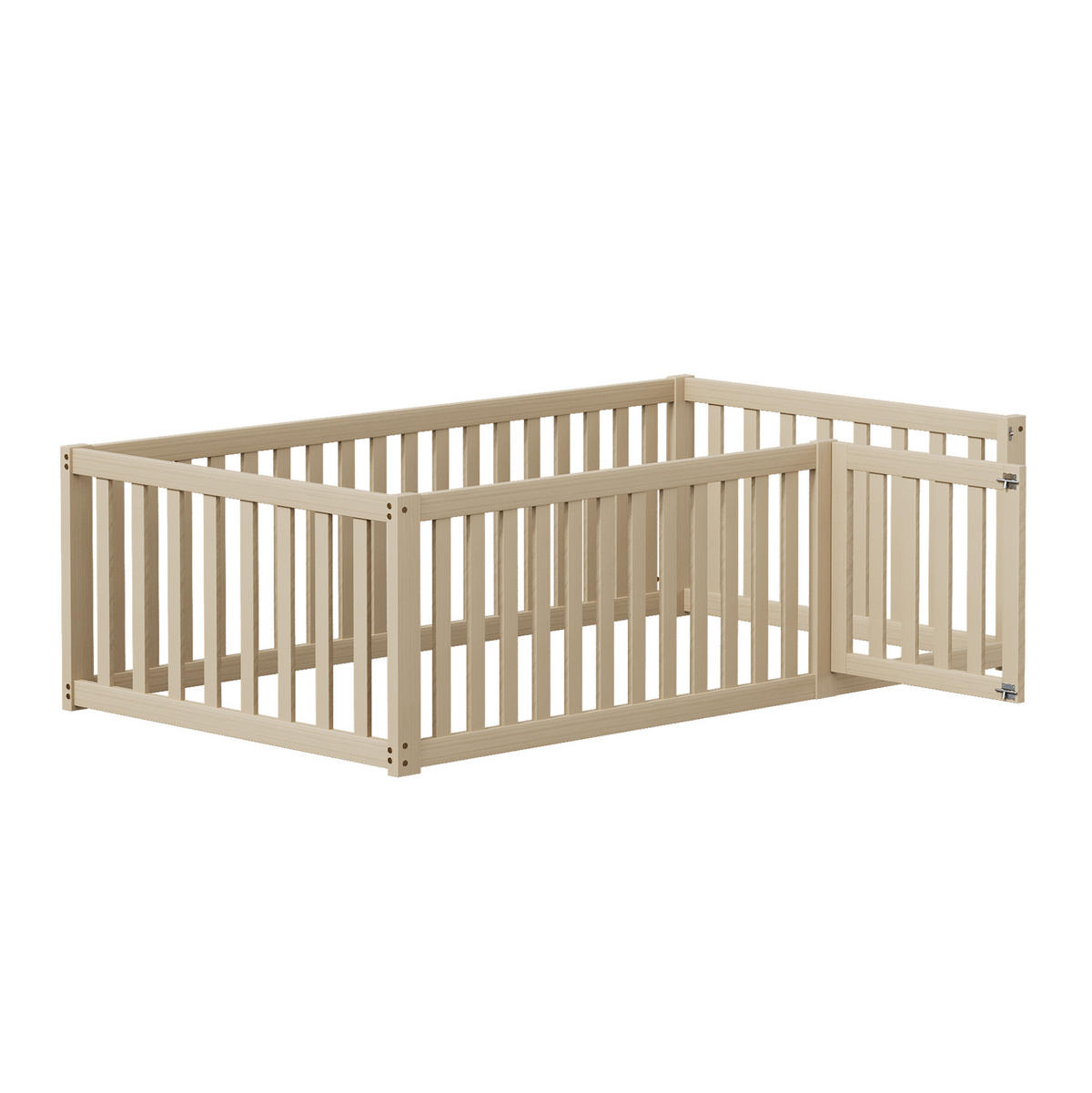 KINDERBETT aus 90x200 cm Natur mit Zaun und Tür, bodennahes Design - Naturfarben, Holzwerkstoff (90/200cm) - Modfu