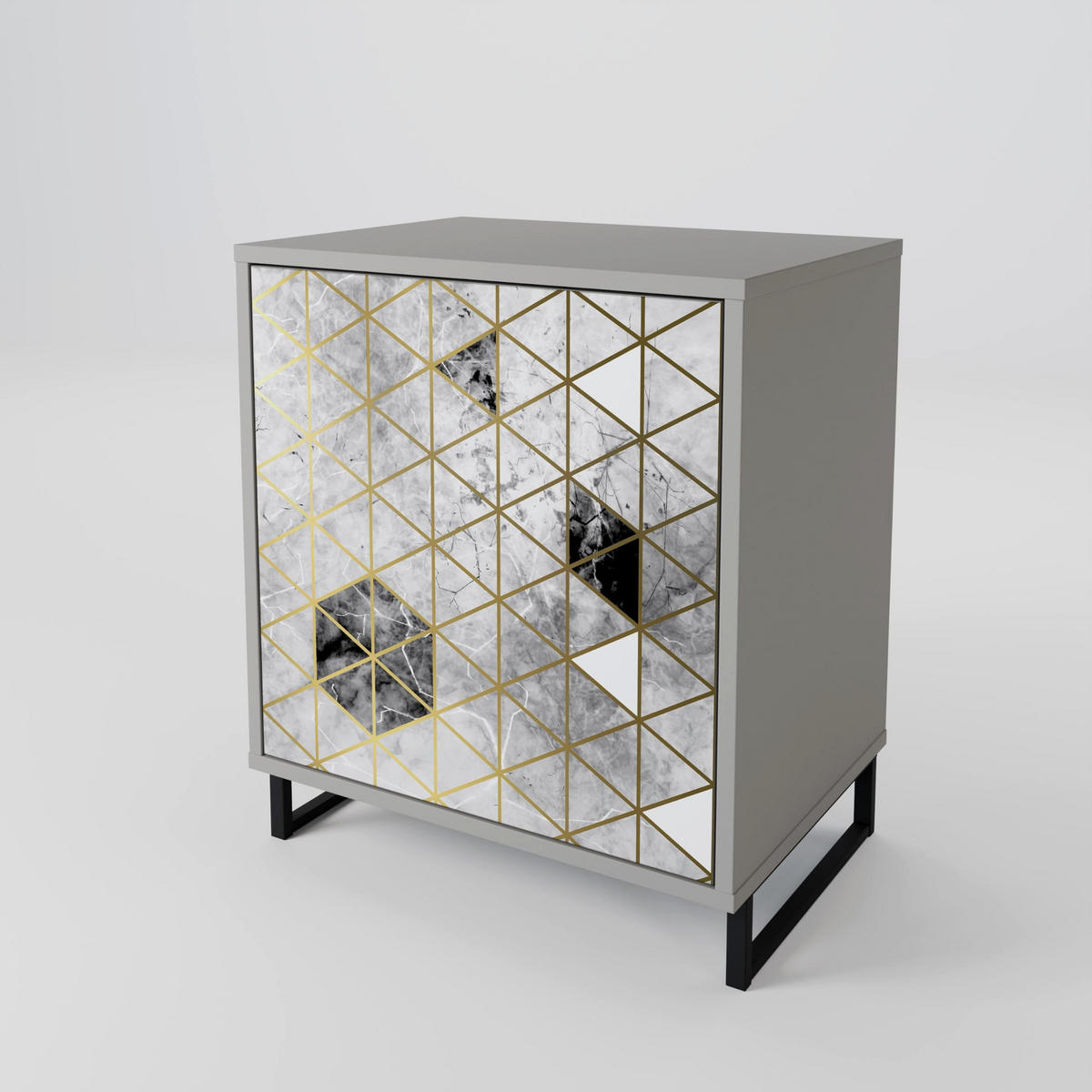 SIDEBOARD ASHEN ARIA, Grau, 57,5x42x72,5 cm, Schwarze Metallfüße - Multicolor/Schwarz, Holzwerkstoff/Metall (57.5/72.5/42cm) - SpaceRebels