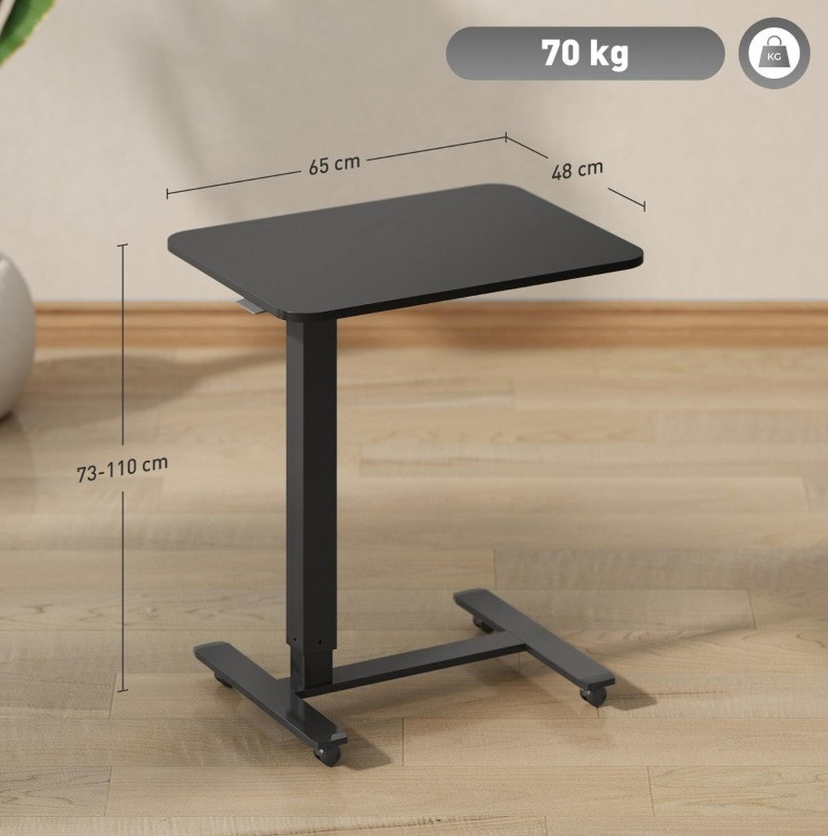 STEHPULT höhenverstellbar 65 x 48 x 73-110 cm Schwarz mit Rollen - Schwarz, Holz (65/48/110cm) - Meubliv