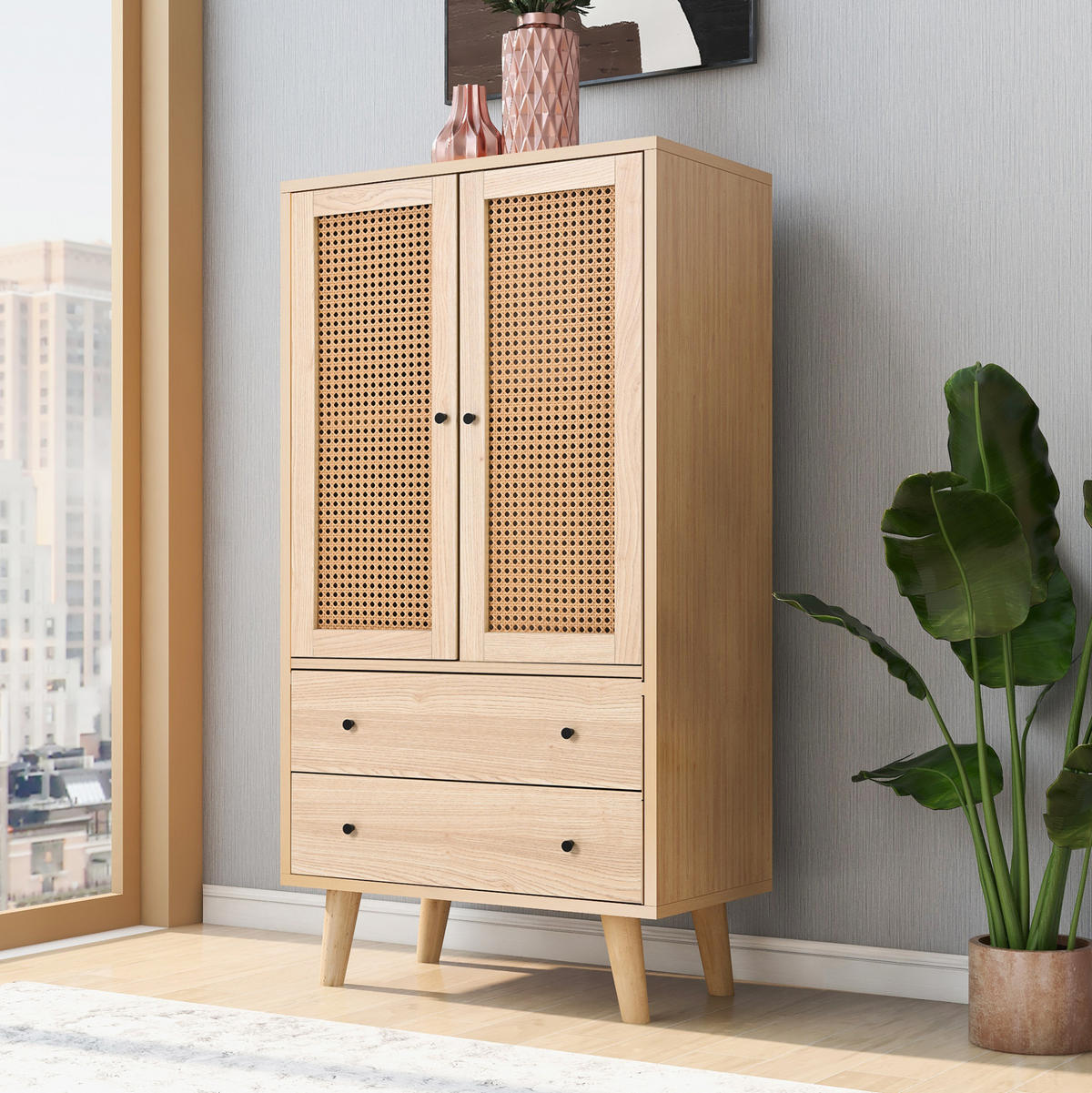 HIGHBOARD 60/40/120 cm in Eiche mit 2 Türen & 2 Schubladen - Eichefarben, Holzwerkstoff (60/120/40cm) - BEAOK