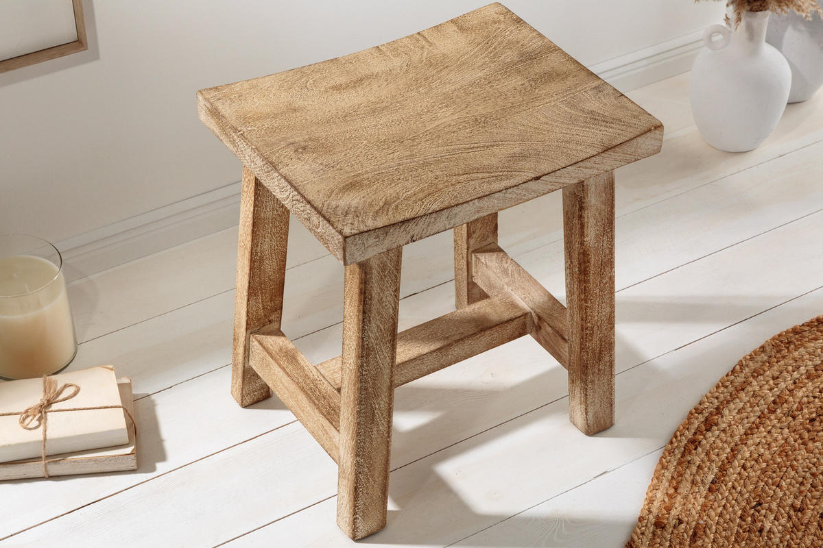 HOCKER FINCA Mango Beige 45 cm - Beige/Braun, Mangoholz/Holz (40/45/30cm) - riess-ambiente