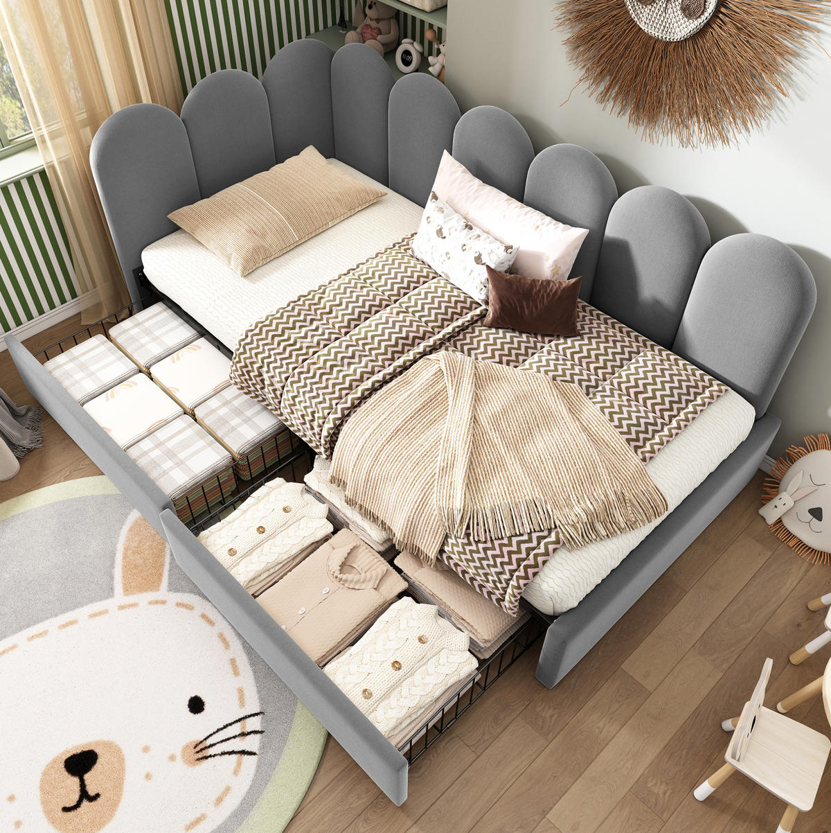 BETT mit 2 Schubladen 90x200 cm Samt Grau - Grau, Metall (90/200cm) - Beauniv