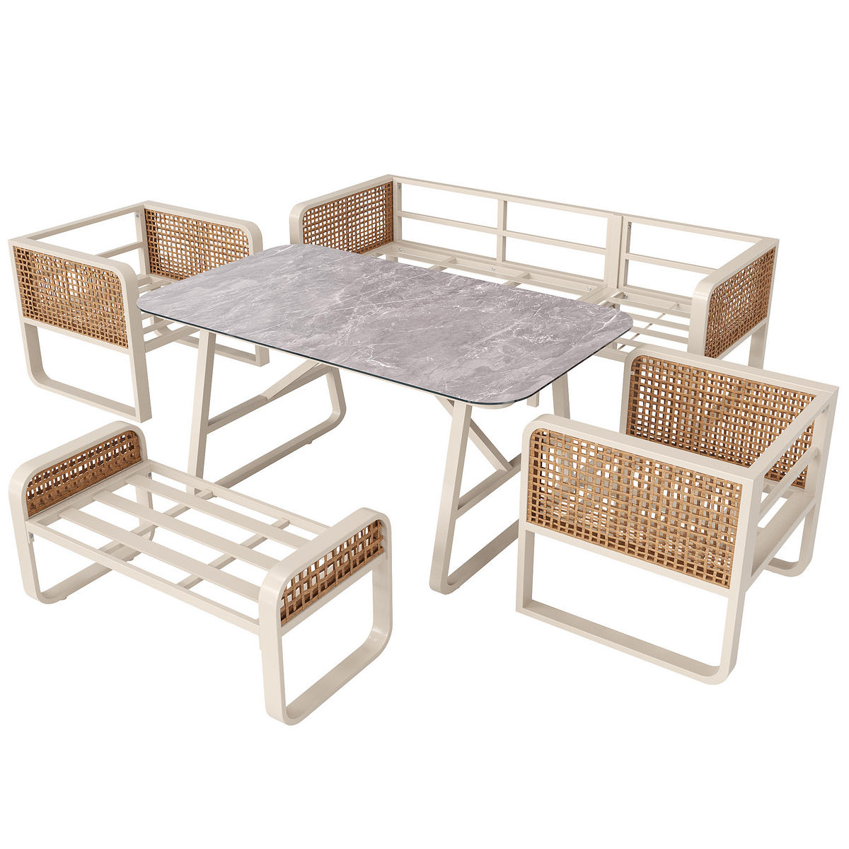 GARTENLOUNGESET Modular Beige 5-tlg. - Beige, Metall - ComfortXL