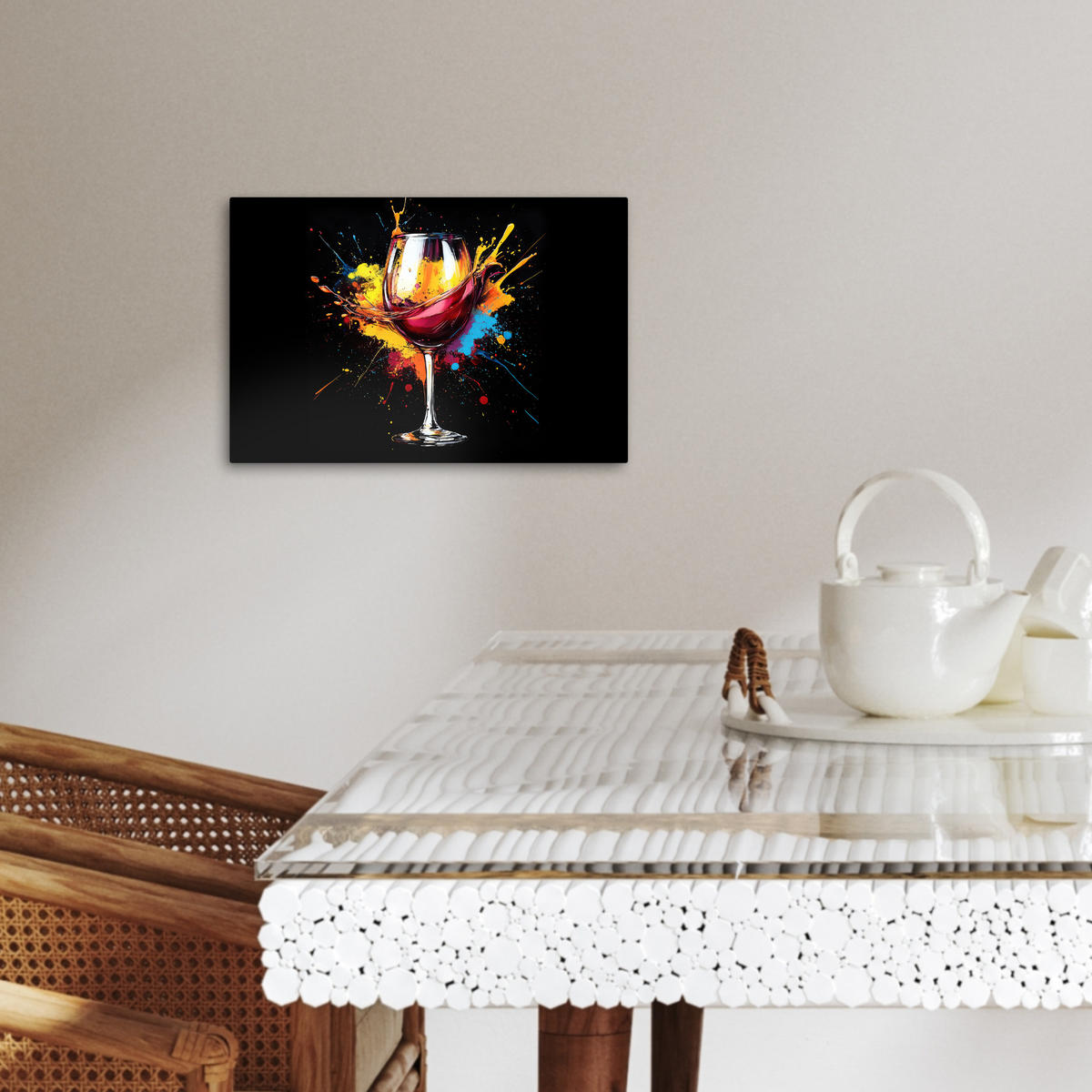 LEINWANDBILD Wein - Glas - Graffiti - Getränk - Rot - Farbe 30x20 cm - Weinrot, Textil (30/20cm) - MuchoWow