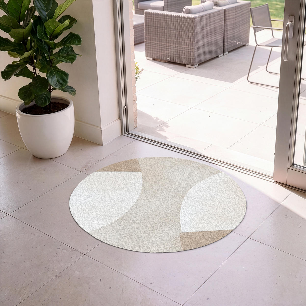 ROHOŽKA Hnědá - Japonci - Abstrakt 90x90 cm - béžová, textil/umělá hmota (90/0.4cm) - MuchoWow