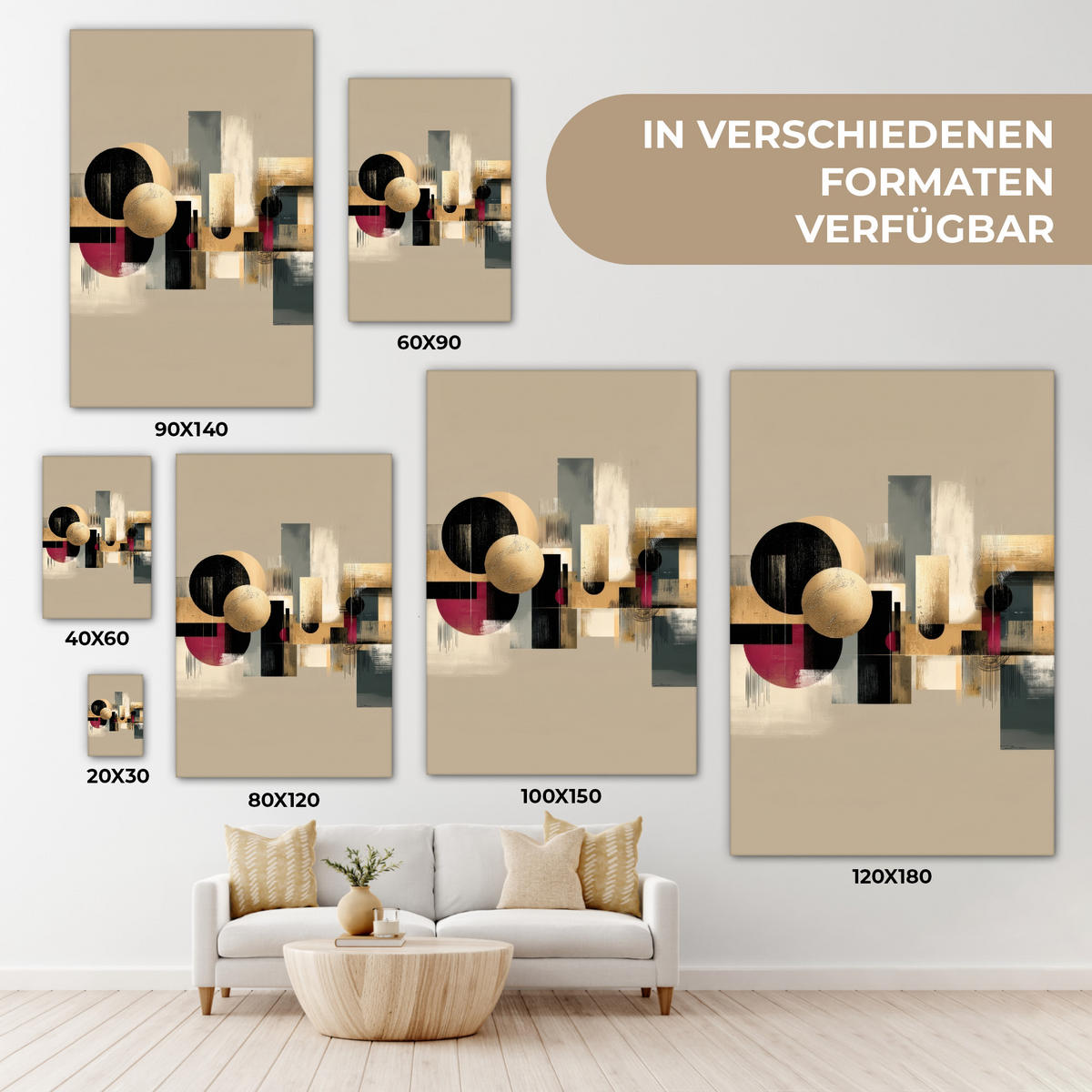 LEINWANDBILD Abstrakt - Formen - Beige - Texturen Deko XXL 80x120 cm - Beige, Textil (80/120cm) - MuchoWow