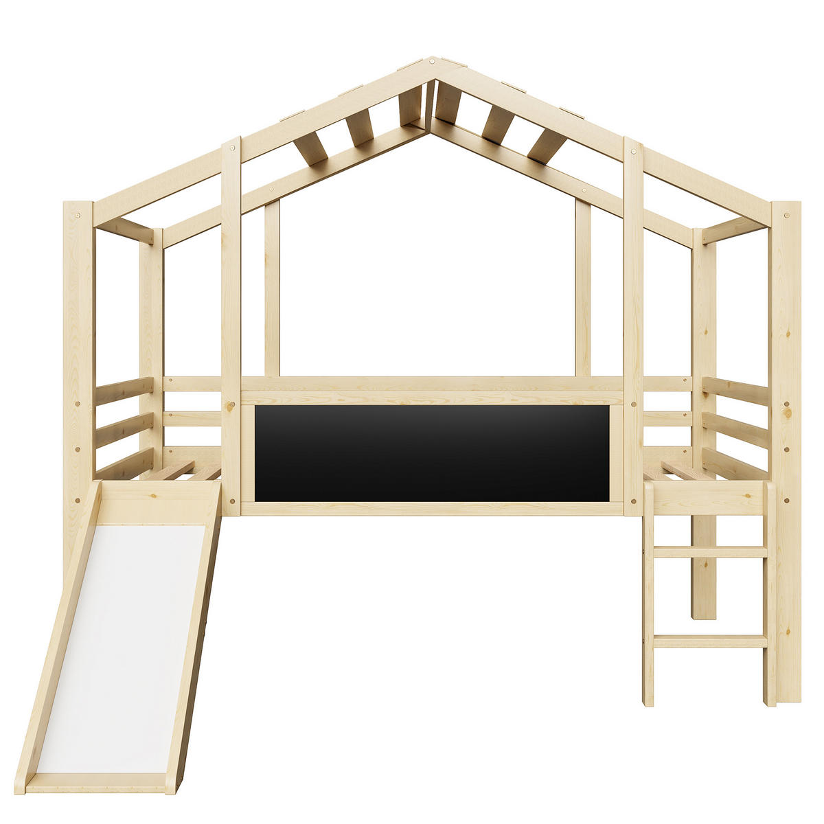 HOCHBETT 90/200 cm Dachboden-Design mit Rutsche und Tafel aus Massivholz - Naturfarben, Holz (90/200cm) - OKWISH