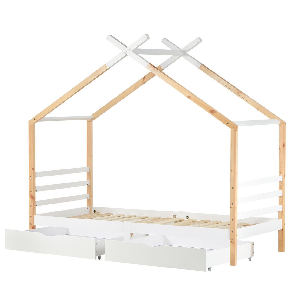 KINDERBETT Hausbett 90/200 cm mit Schubladen, Lattenrost, Weiß - Weiß, Holzwerkstoff (90/200cm) - Redom