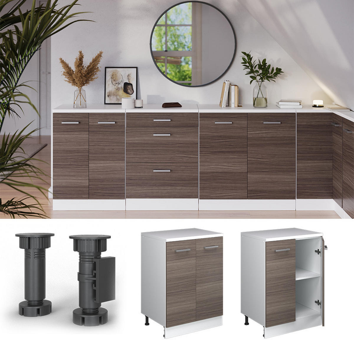 ORMAR ZA POTKROVLJE Rion Plemenita Siva 60 x 81.6 cm bez kosine s 2 vrata - siva, drvni materijal (60/81.6/46cm) - Vicco